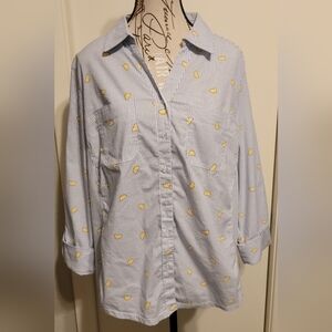 Emily Daniels Striped Lemon Print Button Down Shirt Womens XL